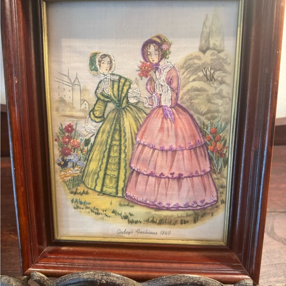 Vintage needlepoint Godey’s Fashions 1849 set of framed pictures - Picture 6 of 13
